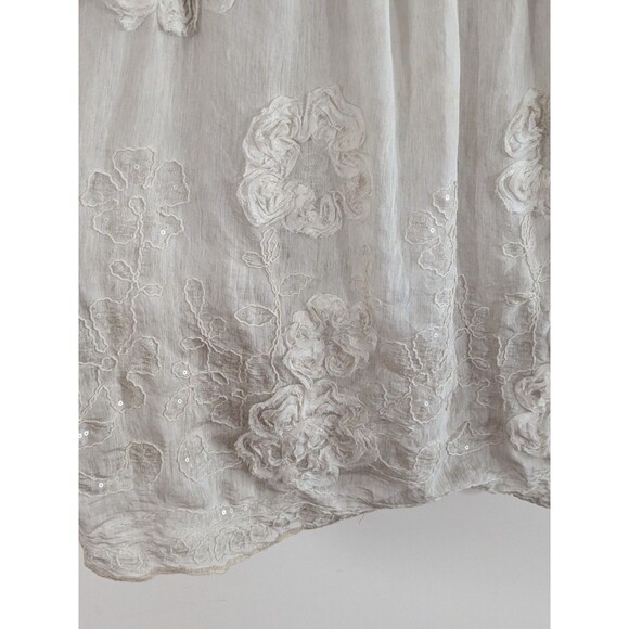 Tempo Paris Ivory Boho Tunic 3D Flowers Sequins Flowy Fairy 3/4 Sleeve Sz L - Picture 6 of 11